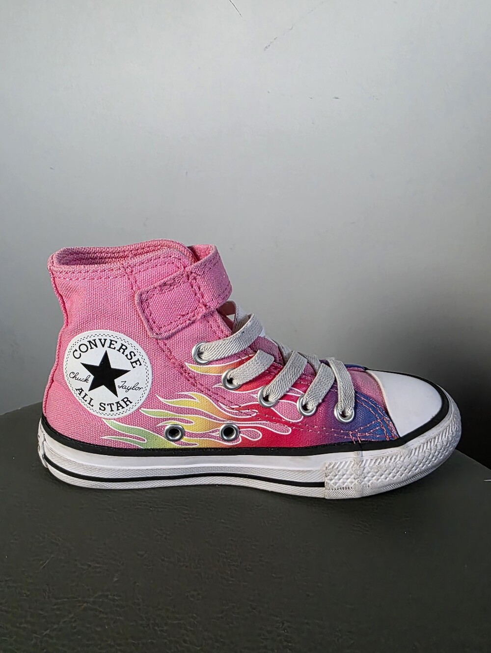 Converse Chuck Taylor All Star Pink Flame High Top Sneakers Hook Loop Sz 11
